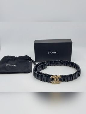Chanel 2024 Lambskin Metal Strass Ruched Chain CC Belt